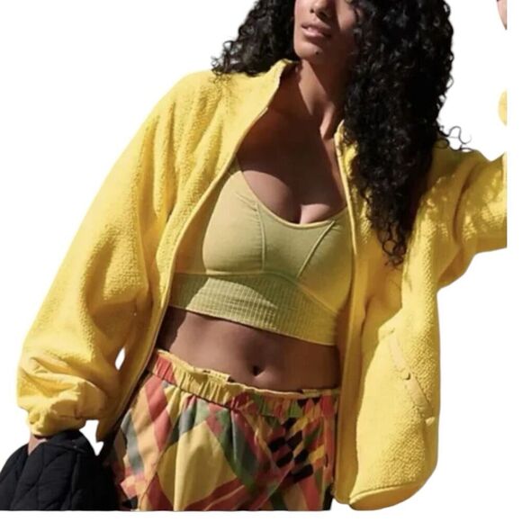 Free People Jacket WMNS S Yellow‎ Movement Ziggy Zip up Fleece in Sundance - Picture 6 of 12